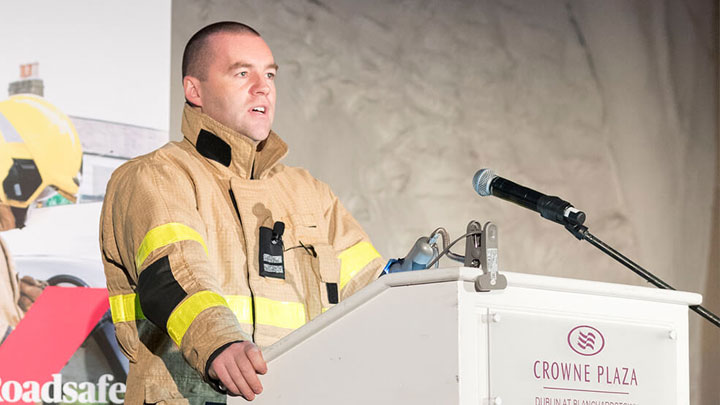 Fireman giving speech about road safety